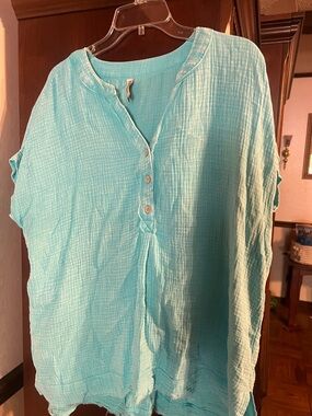 Zenana Outfitters Aqua Gauze Henley Tunic